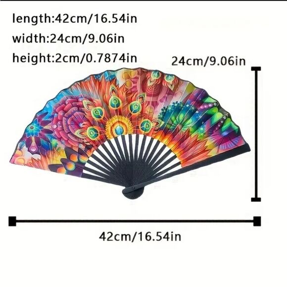 Colorful Hand Fan with Black Handle - Picture 5 of 5